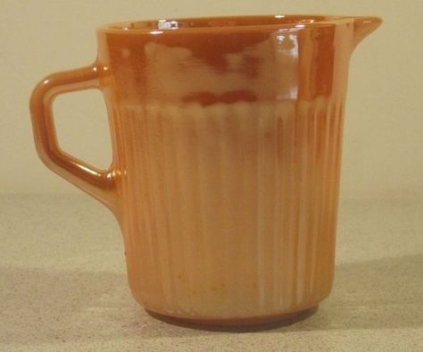 fFINAL PRICE! FIRE KING-ANCHOR HOCKING PEACH LUSTRE/LUSTER RIBBED CREAMER, EXC. Peach Lustre, Antique Dishes, Vintage Fire King, Glass Pottery, Vintage Dishes, Fire King, Anchor Hocking, Pyrex Vintage, Pyrex