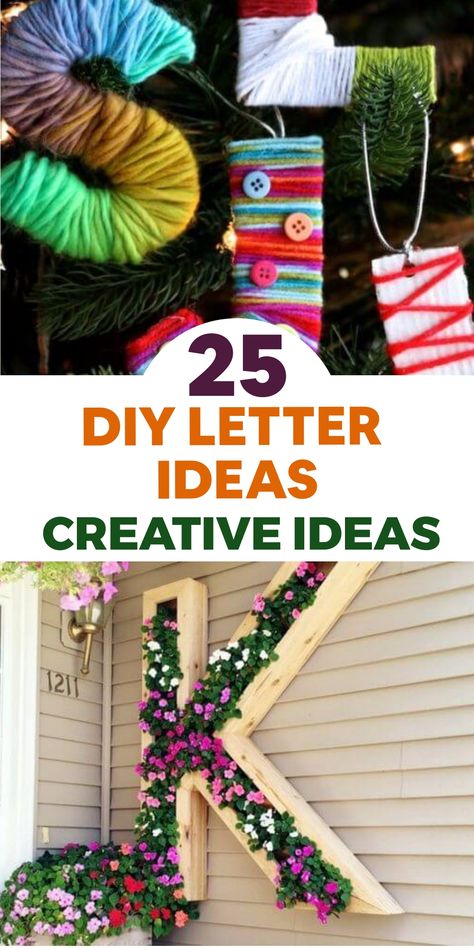 Explore a world of creative DIY letter decor ideas that will elevate your space with a unique and personalized touch. Craft trendy marquee letter lights using string lights and cardboard for a luminous statement piece. Design custom floral monograms with faux flowers on wooden or paper mache letters for a chic wall accent. Create rustic wooden letters with distressed finishes to add farmhouse charm to your home decor. Unleash your creativity by transforming letters into extraordinary works of art that reflect your style and imagination. Letter Crafts For Adults, Letter Signs Diy Initials, Diy Letter Ideas, Decorated Letters For Wall, Diy Letter Decor, Diy Letter Decor Initials Craft Ideas, Decorate Wooden Letters, Diy Wood Letters Paint Ideas, Wooden Letter Painting Ideas