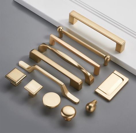 8.8 12.6 Brushed Gold Modern Cabinet Door Pulls - Etsy Australia Brushed Gold Cabinet Hardware, Brushed Gold Kitchen Hardware, Witchy Cabinet, Brass Kitchen Pulls, Modern Cabinet Doors, New Kitchen Inspiration, Brushed Gold Kitchen, Kitchen Glam, Gold Kitchen Hardware