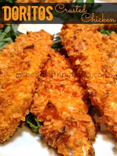 1 Bag of Doritos, any flavor (I used Nacho Cheese) 1/2 Cup Panko bread crumbs , 1 Egg , 2 tablespoons milk , 2 chicken breasts cut into strips. Dip into egg/milk mixture, then into doritos/panko mixture - bake at 350 for 15 min. Doritos Chicken, Spend With Pennies, Chicken Strips, Crusted Chicken, Fried Food, Iftar, Meat Dishes, Race Track, Om Nom