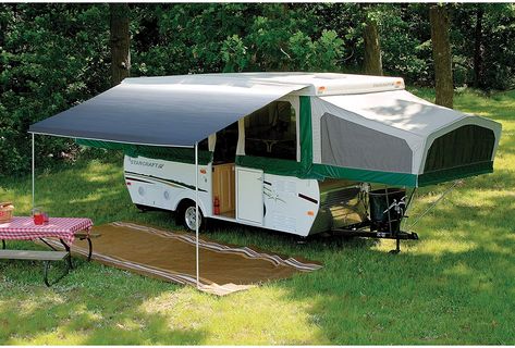 Pop-up camper awnings & screen rooms | Hanna Trailer Supply Pop Up Camper Awning, Pop Up Awning, Best Pop Up Campers, Camper Awning, Trailer Awning, Camper Remodeling, Diy Awning, Pop Up Trailer, Camper Awnings