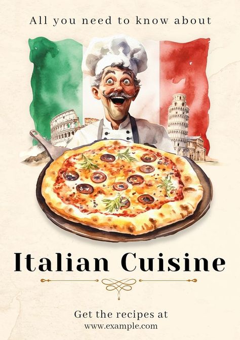 Italian cuisine poster template | premium image by rawpixel.com / Tanat Chittirungsan Italian Food Festival Poster, Pasta Social Media, Pizza Poster Design, Italian Food Poster, Italian Board, Fest Decor, Food Festival Poster, Italian Poster, Italian Street Food