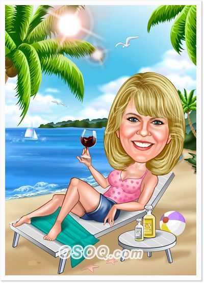 Beach Caricature Beach Caricature, Caricature Examples, Vineyard Vacation, Woman On Beach, Personalized Caricature, Caricature From Photo, Caricature Sketch, Artistic Pictures, Caricature Artist