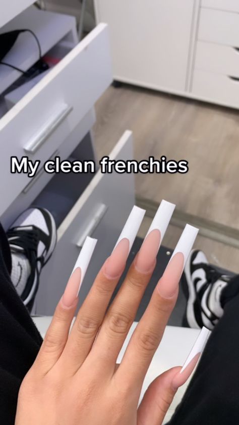 Xxxl French Tip Nails, Xxl Tapered Square Nails, French Tip Xl Nails, Extra Long French Tip Nails, Long White French Tip Nails, Grey Acrylics, Square Acrylic Nails Long, Long French Tips, White Long Nails