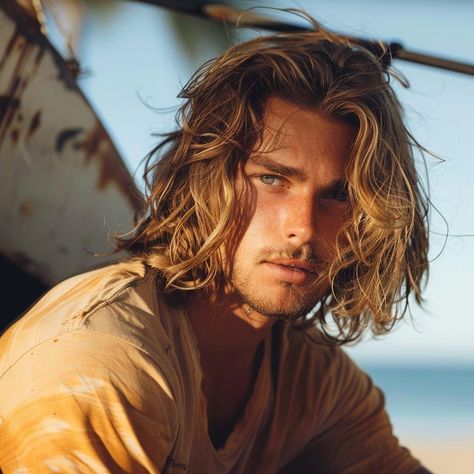 Surfer Men's Haircare Essentials for Perfect Waves – VAGA magazine Surfer Hairstyles Men, Long Curtains Hairstyle Men, Long Surfer Hair Men, Long Hair Surfer Guy, Mens Surfer Hair, Mens Surfer Hairstyles, Long Surfer Hair, Beach People, Surfer Men Style