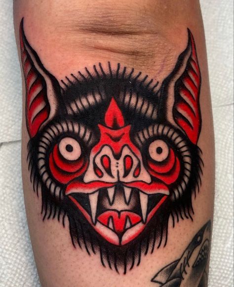 Old School Bat Tattoo, Bat Head, Animal Sleeve Tattoo, Monster Tattoo, Mexican Art Tattoos, Funky Tattoos, Bat Tattoo, Spooky Tattoos, Gothic Tattoo