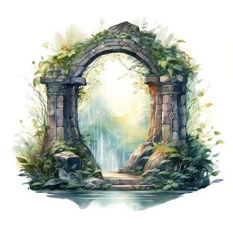 Magical Portal, Magical Gateway Watercolor Clipart Set With 10 JPG Images Instant Download, Commercial Use, Digital Prints - Etsy Ukraine Fae Portal, Portal Tattoo Ideas, Portal Doorway, Elven Ruins, Portal Illustration, Portal Drawing, Magic Digital Art, Portal Aesthetic, Watercolor Fantasy Art