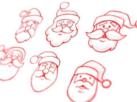 Santa Sketch Easy, Santa Face Illustration, Santa Face Drawing, Simple Santa Drawing, Santa Claus Drawing Easy, Santa Doodle, Santa Sketch, Christmas Draw, Santa Drawing