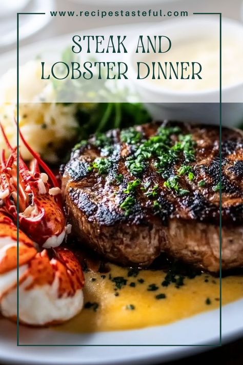 Indulge in a luxurious steak and lobster dinner that combines tender, juicy ribeye steak with succulent lobster tails. Perfect for special occasions or a romantic night in, this dish is paired with garlic butter sauce and fresh horseradish aioli for an unforgettable meal. Steak And Lobster Dinner, Horseradish Aioli, Steak And Lobster, Fresh Horseradish, Lobster Dinner, Small Microwave, Garlic Butter Sauce, Lobster Tails, Ribeye Steak