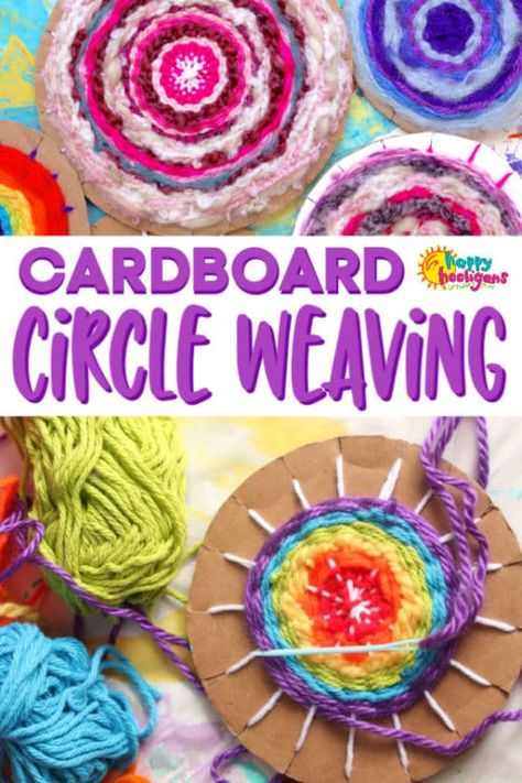 Cardboard Weaving, Circle Weaving, Yarn Crafts For Kids, Circular Weaving, Craft Table Diy, Happy Hooligans, Weaving For Kids, How To Weave, Crafts For Teens To Make