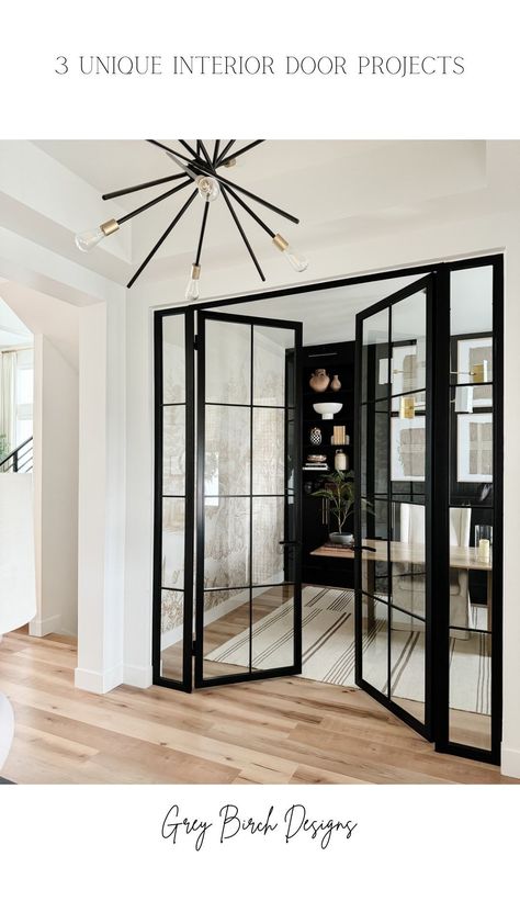 Talk about a statement!! These doors completely elevated the entire look of not just my office but also my entryway! Comment “Glass Doors”… | Instagram Metal And Glass Interior Doors, Black Office Doors For Home, Iron Office Doors, Glass Doors For Office, Glass Door Office Design, Black Glass Office Doors, Home Office Doors Ideas, Office Sliding Doors, Black Glass Door Interiors