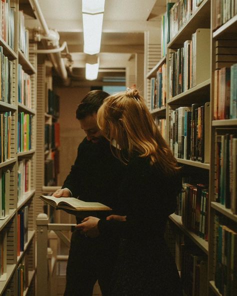 T & L // a date at the library 🥹📕 Couple In Bookstore, Library Couple, Bookstore Photoshoot, Duo Pose, Library Photo Shoot, Diy Photoshoot, Sarah Vaughan, Library Date, Scrapbook Project