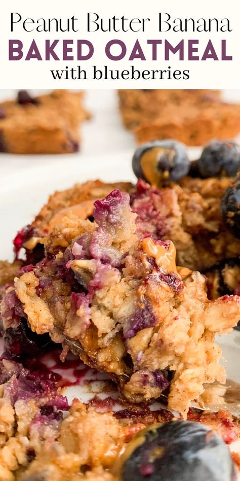 Peanut Butter Banana Berry Baked Oatmeal is the best quick & easy, make ahead, meal prep breakfast! Made with all wholesome ingredients this blueberry oatmeal is completely vegan, naturally sweetened with banana, and refined sugar free. Sure to be a new family favorite for busy mornings! Make Ahead Meal Prep, Blueberry Oatmeal Recipes, Berry Baked Oatmeal, Blueberry Oatmeal Bake, Peanut Butter Blueberry, Berry Oatmeal, Peanut Butter Breakfast, Banana Baked Oatmeal, Breakfast Oatmeal Recipes