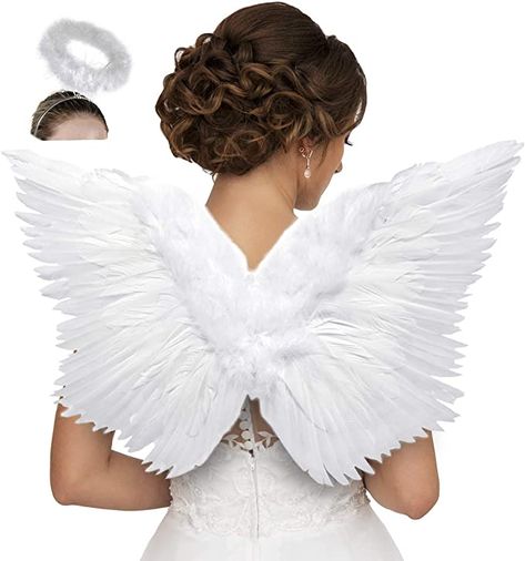 Angel Wings Halloween, Angel Wings Costume, Feather Angel Wings, White Angel Wings, Angel Feathers, Duo Halloween Costumes, Christmas Program, Costume For Women, Angel Costume