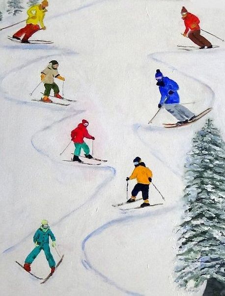 Snowboard Drawing, Skiing Pictures, Ski Painting, Ski Drawing, Mountain Wood Art, Skiing Art, Ski Art, Posca Art, Winter Illustration