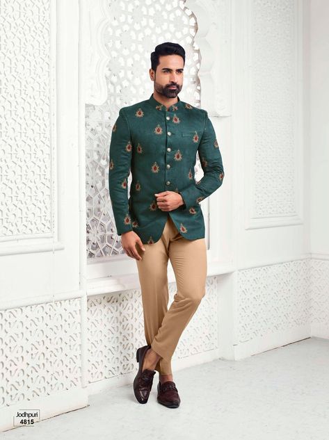 Vastraas New Latest Stylish Collection of Ehtnic Green Jodhpuri Bandhgala Suit With Pant For Men by Vastraas on Etsy Green Jodhpuri, Jodhpuri Suits, Jodhpuri Suit, Mens Top, Style Pant, Calf Sleeve, Body Measurement, Beige Fabric, Green Fabric