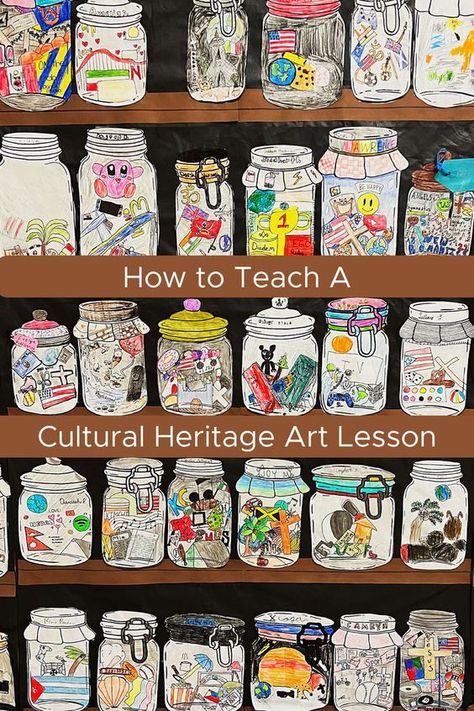 Art Ideas Elementary School, Self Identity Art Projects, Art Teaching Ideas Lesson Plans, Art Class First Day Activity, First Day Art Class Ideas Elementary, Grade 6 Art Lessons, Junior High Art Lessons, Art Class Ideas For Adults, Whole School Art Project