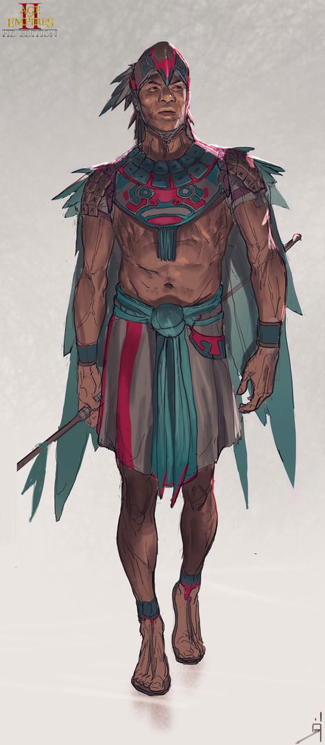 Age Of Empires Art, Aztec Warrior Character Design, Modern Aztec Warrior, Incan Warrior, Aztec Character, Warrior Illustration, Jungle Warriors, Eagle Warrior, Amazing Digital Art