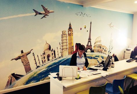 Globe Trotting - Melbourne Travel Agency Wall Design, Travel Agency Decoration, Wallpaper Travel, Agency Office, Office Wall Design, Melbourne Travel, Travel Agencies, Office Wallpaper, Company Culture