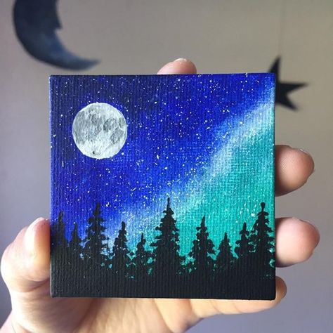 Small Canvas Paintings, Simple Canvas Paintings, Cute Canvas Paintings, Easy Canvas Art, Canvas Drawings, Canvas Painting Diy, Painting Blue, 수채화 그��림, Small Canvas Art