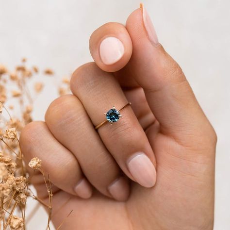 Round Solitaire Rings, Dainty Engagement Ring, Dainty Engagement, Dainty Engagement Rings, June Birthstone Ring, Gold Solitaire Ring, Alexandrite Ring, Solid Gold Band, London Blue Topaz Ring