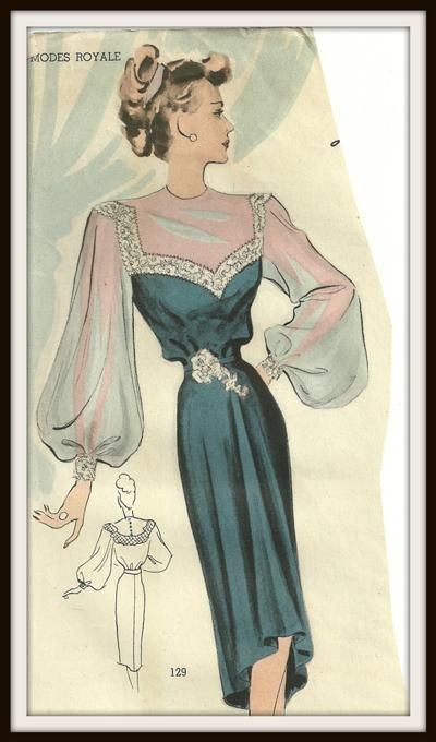 bustline Patron Vintage, Fashion 1940s, Vintage Dress Patterns, Vintage Gowns, Fashion Art Illustration, Colorful Candy, 1940s Fashion, Moda Vintage, Vintage Vogue