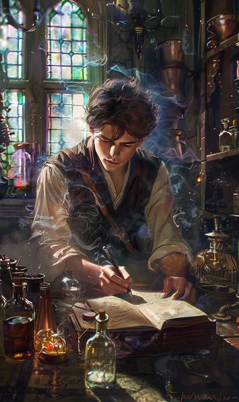 Fantasy Story Inspiration Art, Fantasy Scholar Aesthetic, Alchemist Fantasy Art, Study Room Illustration, Fantasy Study Room, Fantasy Book Illustration, Fantasy Alchemist, Book Fantasy Art, Fantasy Study