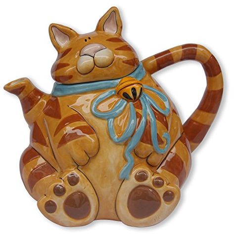 Blue Sky Ceramic Cat Teapot, 9 x 6.5 x 7.5", Orange Ceramic Tea Cups, Ceramic Store, Novelty Teapots, Garfield Cat, Cat Teapot, Teapots Unique, Orange Tabby Cats, Ceramic Cat, Teapots And Cups