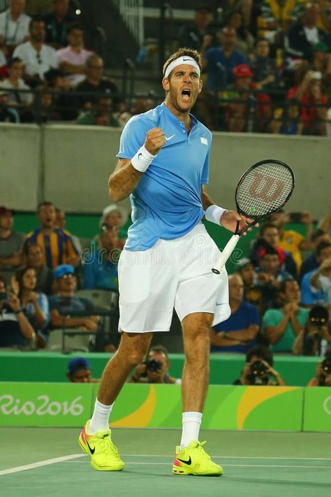 Grand Slam champion Juan Martin Del Potro of Argentina in action during his men singles final match of the Rio 2016 Olympic Games royalty free stock Games Photo, 2016 Olympic Games, Rio 2016, Grand Slam, Olympic Games, Photo Image, Argentina