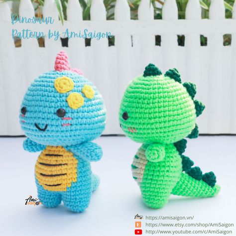 Dinasour Crochet Patterns, Dinosaur Amigurumi Pattern Free, Easy Crochet Dinosaur, Amigurumi Dinosaur Free Pattern, Dinosaur Amigurumi Free, Crochet Amigurumi Dinosaur, Free Dinosaur Crochet Pattern, Knitting Ideas For Beginners, Free Printable Planner Stickers Kawaii