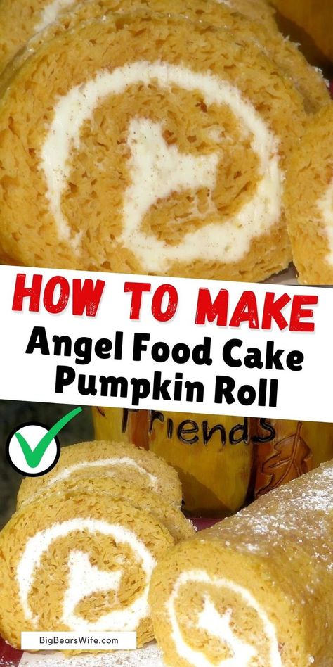 Angel Food Cake Roll, Angel Food Pumpkin Cake, Angle Food Cake Recipe, Desserts With Angel Food Cake, Angel Food Cake Pumpkin Recipes, Pumpkin Angel Food Cake, Angel Food Cake Pumpkin, Pumpkin And Angel Food Cake, Pumpkin Angel Food Cake Trifle