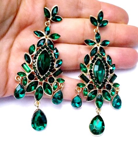 Chandelier Earrings Rhinestone 3.5 in Green Pageant Earrings, Dramatic Earrings, Dazzling Earrings, Crystal Chandelier Earrings, Bridal Earrings Drop, Punk Jewelry, Sparkle Earrings, Rhinestone Bridal, Crystal Drop Earrings