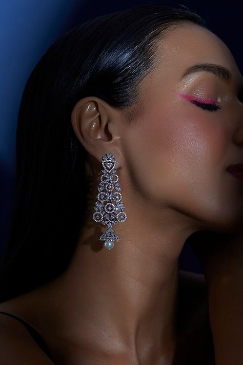 White Finish Faux Diamond & Pearl Dangler Earrings Design by Aster at Pernia's Pop Up Shop 2023 Dangler Earrings, Earrings Indian, Earrings Design, Indian Fashion Designers, Pernia Pop Up Shop, Fine Earrings, Pop Up Shop, Designer Earrings, Indian Fashion