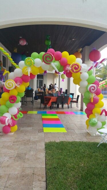 Candyland Quinceanera Theme, Candyland Stage Decorations, Candy Land Balloon Garland, Candyland Theme Party Decorations Diy, Candyland Photo Backdrop, Candy Land Balloon Arch, Candyland Prom Theme, Candyland Balloon Arch, Candyland Homecoming Theme