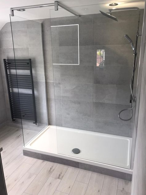 Anthracite Bathroom, Tile Palette, Loft Conversion Bedroom, Neutral Tile, Shower Rooms, Bathroom Plans, Ensuite Bathroom, Heated Towel Rail, Loft Conversion