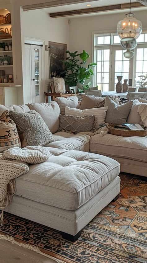 Living Room Makeovers, Inviting Living Room, Comfy Living Room, Living Room Cozy, Cozy Couch, Patterned Rug, Comfy Couch, Room Cozy, Room Makeovers