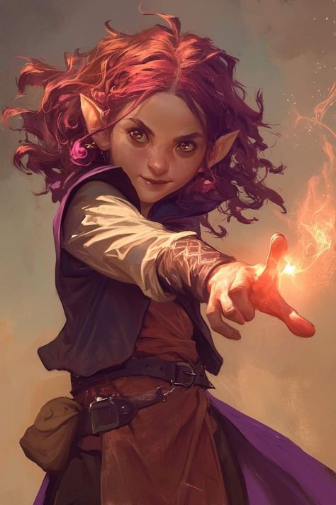 Gnome Female Dnd, Female Gnome Character Art, Dnd Gnome Art, Gnome Dnd Character Design, Gnome Character Art, Halfling Dnd, Halfling Female, Dnd Gnome, Female Halfling