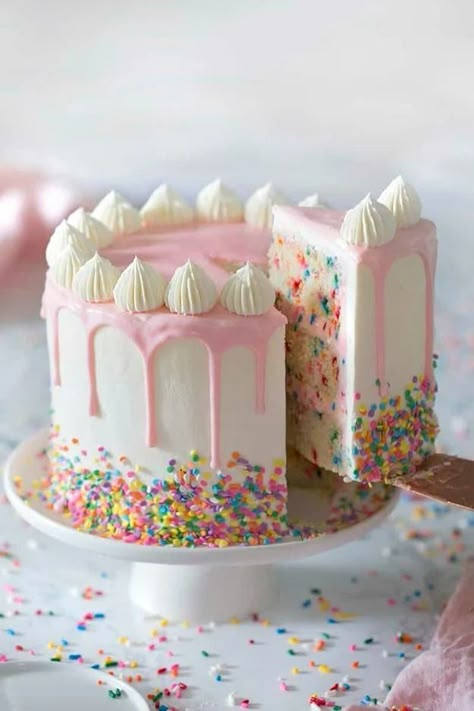 DIY Birthday Cakes - Funfetti Cake - How To Make A Birthday Cake With Step by Step Tutorial - Bake Homemade Cakes for Special Occasions and Birthdays With These Best Birthday Cake Recipes - Fancy Chocolate, Basic Vanilla Buttercream easy cakes recipes birthdays Cake Designs Beginner, Birthday Cake Sheet Cake Ideas, Simple Cakes For Girls Birthday, Vanilla Birthday Cake Ideas, Girls Birthday Cakes Simple, Simple Girl Birthday Cakes, Simple Cake For Girl, Two Sweet Cake Ideas, Easy Fun Birthday Cakes