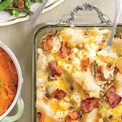 Hot Potato Salad Recipe Hot Potato Salad With Bacon, Warm Potato Salad With Bacon, Hot Baked Potato Salad, Hot Potato Salad Recipe, Hot Potato Salad, Green Olive Salad, Potato Salad Mayonnaise, Baked Potato Salad Recipe, Loaded Baked Potato Salad