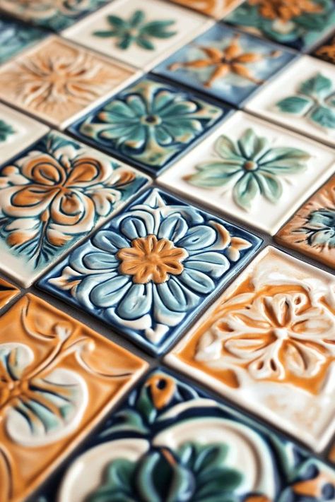 "Transform plain tiles into works of art with DIY Painted Ceramic Tiles! 🎨🖌️ Ideal for adding unique, custom designs to your home decor. 🌿✨ #TileDecor #DIYHome #CeramicDesign" Making Tiles, Plain Tiles, Ceramic Tile Backsplash, Ceramic Fruit Bowl, Tiles Ideas, Painting Ceramic Tiles, Ceramic Fruit, Handmade Ceramic Tiles, Floral Tiles