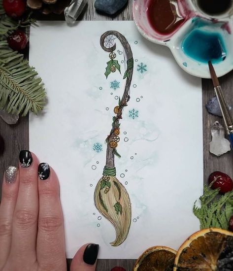 Witchy Watercolor, Yule Art, Winter Witch, 30 Day Art Challenge, Witch Painting, Witch Drawing, Yule Gift, Witchy Art, Art Witch