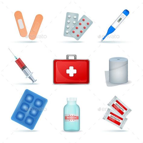 First Aid Items, First Aid Kit Items, Icon Ipad, Antiseptic Wipes, Cross Ideas, Ballet Journal, Medicine Kit, Health Heart, Zestaw Ikon