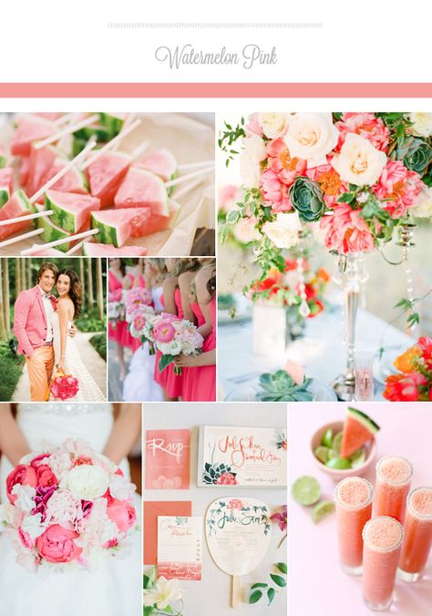 The Prettiest Wedding Colors for Summer 2015! Wedding Colors For Summer, Beach Themed Wedding Ideas, Unique Beach Wedding, Watermelon Wedding, Coral Wedding Themes, Intimate Beach Wedding, Watermelon Theme, Beach Themed Wedding, Wedding Color Palettes