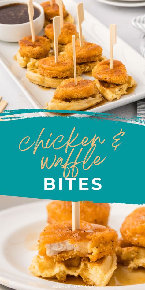 Appetizer Chicken And Waffles, Mini Waffle Appetizers, Waffles And Chicken Breakfast, Mini Chicken And Waffles Appetizers, Waffle Appetizer, Chicken And Waffles Appetizer, Chicken And Waffle Bites, Mini Chicken And Waffles, Chicken And Waffles Recipe