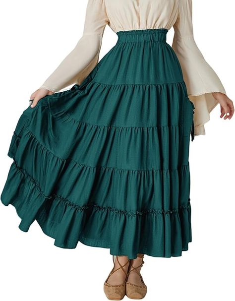 Amazon.com: Scarlet Darkness Renaissance Skirt Women Ankle Length Tiered Flowy Pirate Maxi Skirts Army Green XL : Clothing, Shoes & Jewelry Dark Green Skirt, Green Maxi Skirt, Flowy Maxi Skirt, Long Flowy Skirt, Flowy Maxi Skirts, Ankle Length Skirt, Skirt For Women, Green Skirt, Casual Outfit