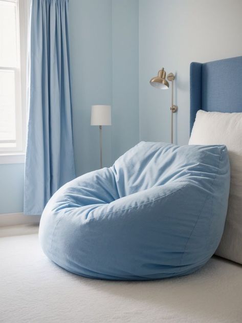 Kawaii Bedroom Aesthetic, Oversized Bean Bag Chair, Kawaii Bedroom, Bag Chair, Blue Throw Pillows, Bedroom Aesthetic, Bean Bag, Shades Of Blue, Living Room Designs