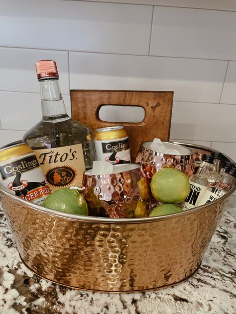 Chilton Drink Gift Basket, Good Raffle Prizes, Raffle Prize Basket Ideas, Stag And Doe Baskets Prize Ideas, Bridal Shower Gift Basket Prizes, Moscow Mule Basket Gift Ideas, Booze Gift Basket Ideas, Gift Basket Fundraiser, Raffle Ticket Container Ideas