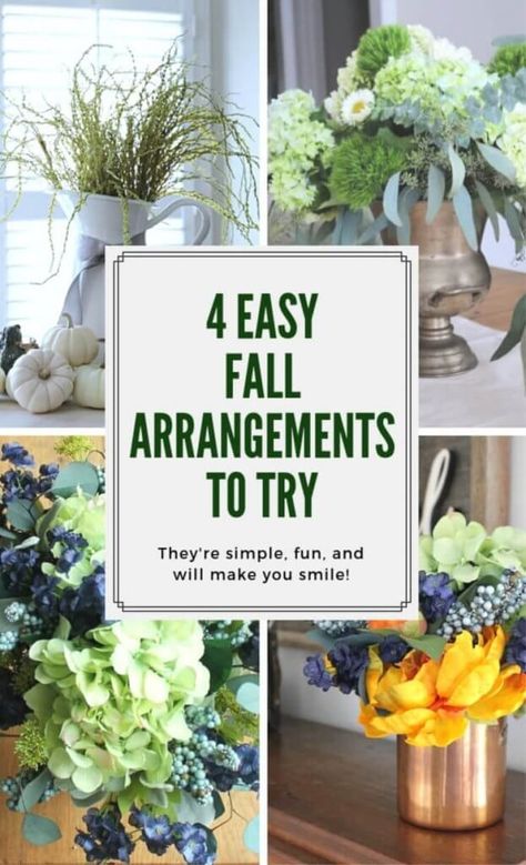 4 Easy Fall Arrangements to Try | Noting Grace Modern Farmhouse Diy, Greenery Arrangements, Quick And Easy Crafts, Modern Farmhouse Home Decor, Fall Arrangements, Silk Floral Arrangements, Fixer Upper Style, Elegant Centerpieces, Silk Flower Arrangements