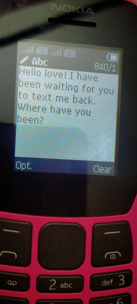 "brick phone" Nokia 110 Dual Sim Pink text "Hello love! I have been waiting for you to text me back. Where have you been?" Flip Phone Quotes, Flip Phone Text Message, Smashed Phone Aesthetic, 2000 Phone Aesthetic, Brick Phone Aesthetic, Phone Number Aesthetic, Nokia 2660 Flip Aesthetic, Phone Text Aesthetic, Missed Calls Phone Aesthetic