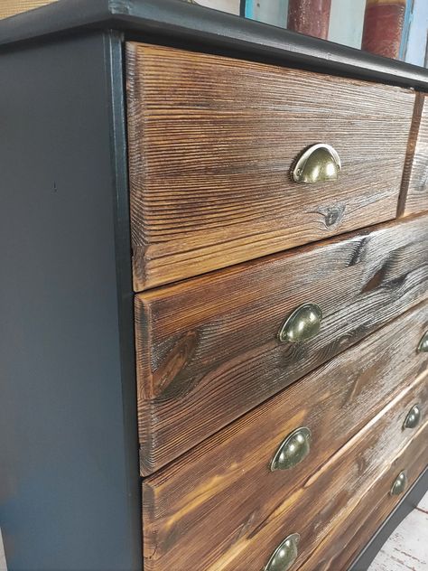 2 Drawer Chest Of Drawers, Painted Wooden Chest Of Drawers, Industrial Chest Of Drawers, Chest Of Drawers Flip, Wooden Drawers Upcycle, Upcycle Pine Chest Of Drawers, Upcycled Pine Drawers, Painting Bedside Tables Ideas, Painted Pine Chest Of Drawers